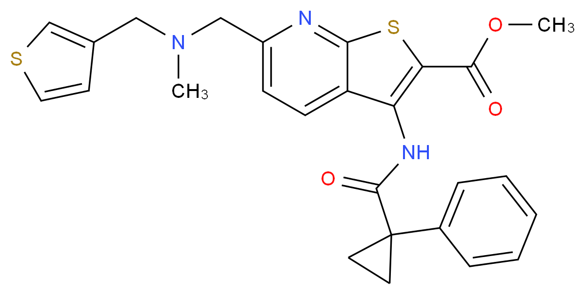 methyl 6-{[methyl(3-thienylmethyl)amino]methyl}-3-{[(1-phenylcyclopropyl)carbonyl]amino}thieno[2,3-b]pyridine-2-carboxylate_Molecular_structure_CAS_)
