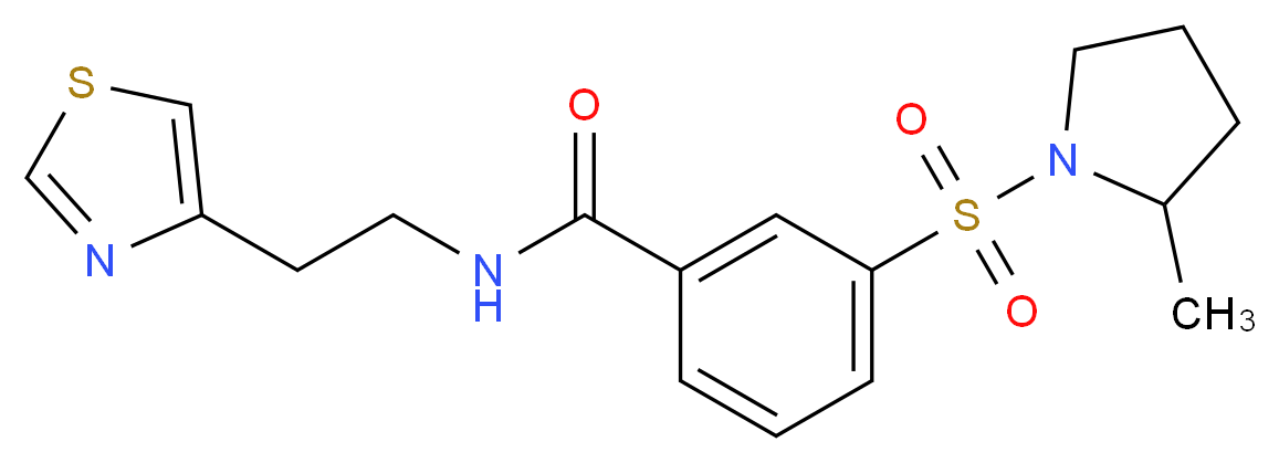 3-[(2-methylpyrrolidin-1-yl)sulfonyl]-N-[2-(1,3-thiazol-4-yl)ethyl]benzamide_Molecular_structure_CAS_)