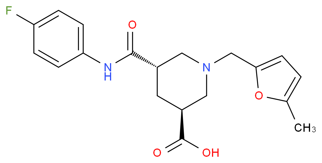 (3S*,5S*)-5-{[(4-fluorophenyl)amino]carbonyl}-1-[(5-methyl-2-furyl)methyl]-3-piperidinecarboxylic acid_Molecular_structure_CAS_)