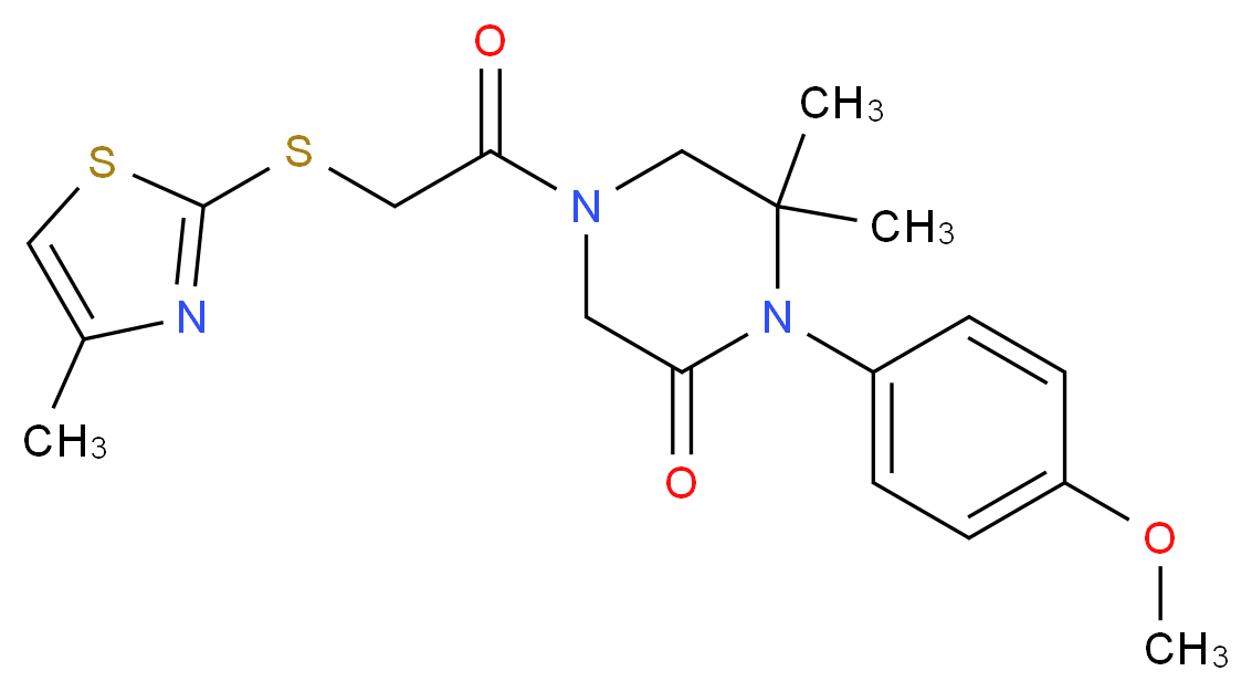 1-(4-methoxyphenyl)-6,6-dimethyl-4-{[(4-methyl-1,3-thiazol-2-yl)thio]acetyl}-2-piperazinone_Molecular_structure_CAS_)