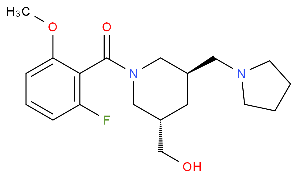 [(3S*,5R*)-1-(2-fluoro-6-methoxybenzoyl)-5-(1-pyrrolidinylmethyl)-3-piperidinyl]methanol_Molecular_structure_CAS_)