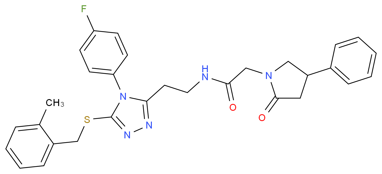 N-(2-{4-(4-fluorophenyl)-5-[(2-methylbenzyl)thio]-4H-1,2,4-triazol-3-yl}ethyl)-2-(2-oxo-4-phenyl-1-pyrrolidinyl)acetamide_Molecular_structure_CAS_)