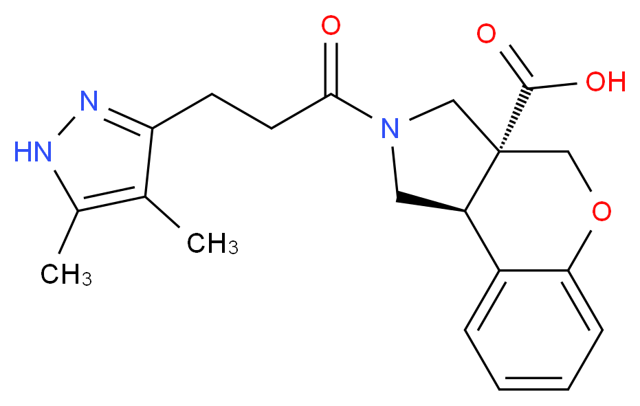 (3aR*,9bR*)-2-[3-(4,5-dimethyl-1H-pyrazol-3-yl)propanoyl]-1,2,3,9b-tetrahydrochromeno[3,4-c]pyrrole-3a(4H)-carboxylic acid_Molecular_structure_CAS_)