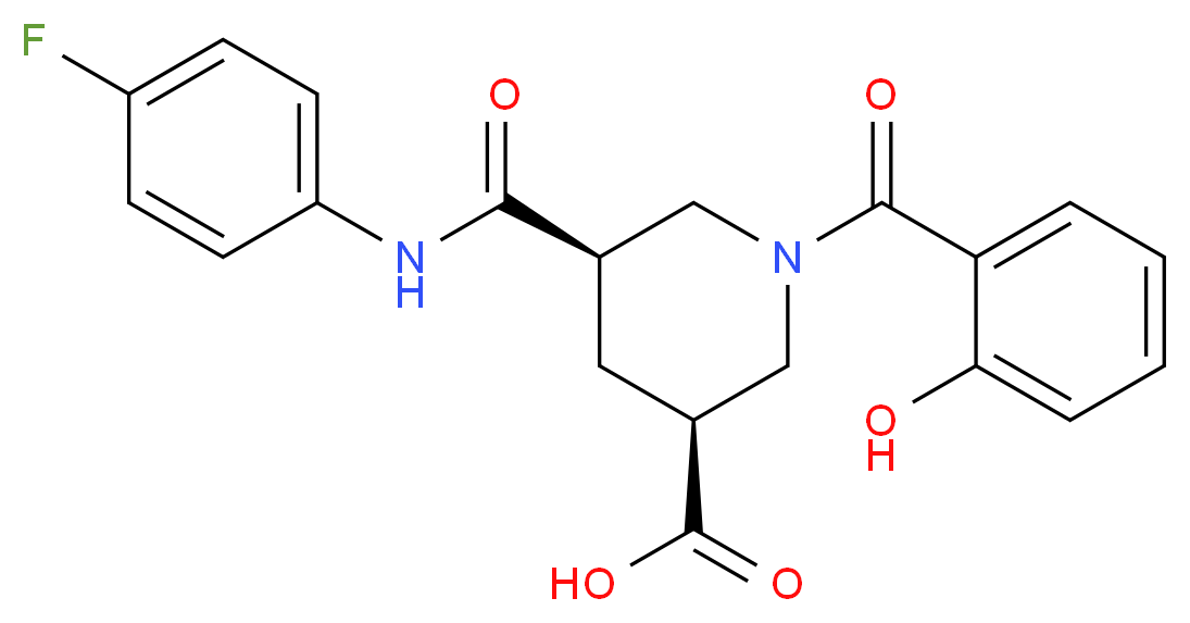 (3S*,5R*)-5-{[(4-fluorophenyl)amino]carbonyl}-1-(2-hydroxybenzoyl)-3-piperidinecarboxylic acid_Molecular_structure_CAS_)