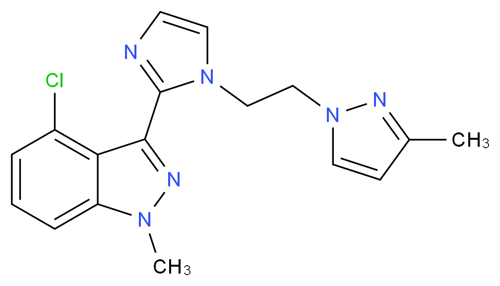 4-chloro-1-methyl-3-{1-[2-(3-methyl-1H-pyrazol-1-yl)ethyl]-1H-imidazol-2-yl}-1H-indazole_Molecular_structure_CAS_)