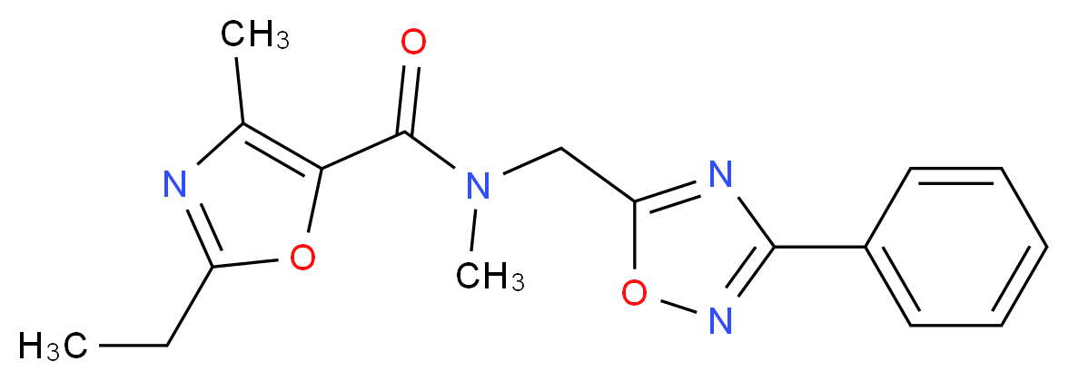 2-ethyl-N,4-dimethyl-N-[(3-phenyl-1,2,4-oxadiazol-5-yl)methyl]-1,3-oxazole-5-carboxamide_Molecular_structure_CAS_)