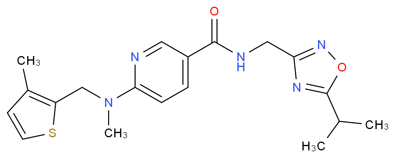 N-[(5-isopropyl-1,2,4-oxadiazol-3-yl)methyl]-6-{methyl[(3-methyl-2-thienyl)methyl]amino}nicotinamide_Molecular_structure_CAS_)