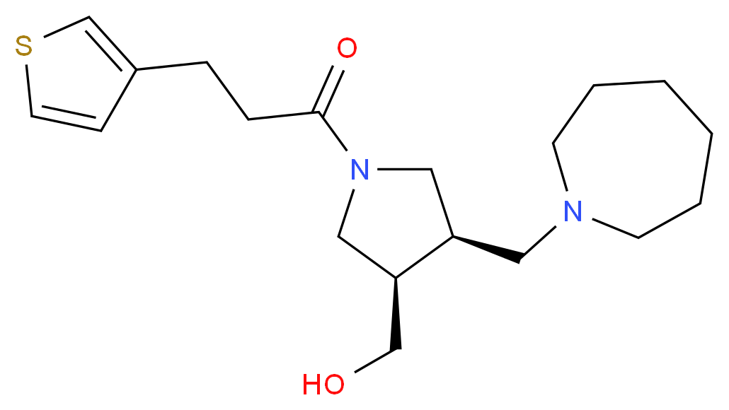 {(3R*,4R*)-4-(1-azepanylmethyl)-1-[3-(3-thienyl)propanoyl]-3-pyrrolidinyl}methanol_Molecular_structure_CAS_)
