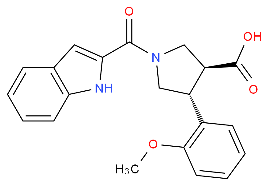 (3S*,4R*)-1-(1H-indol-2-ylcarbonyl)-4-(2-methoxyphenyl)pyrrolidine-3-carboxylic acid_Molecular_structure_CAS_)
