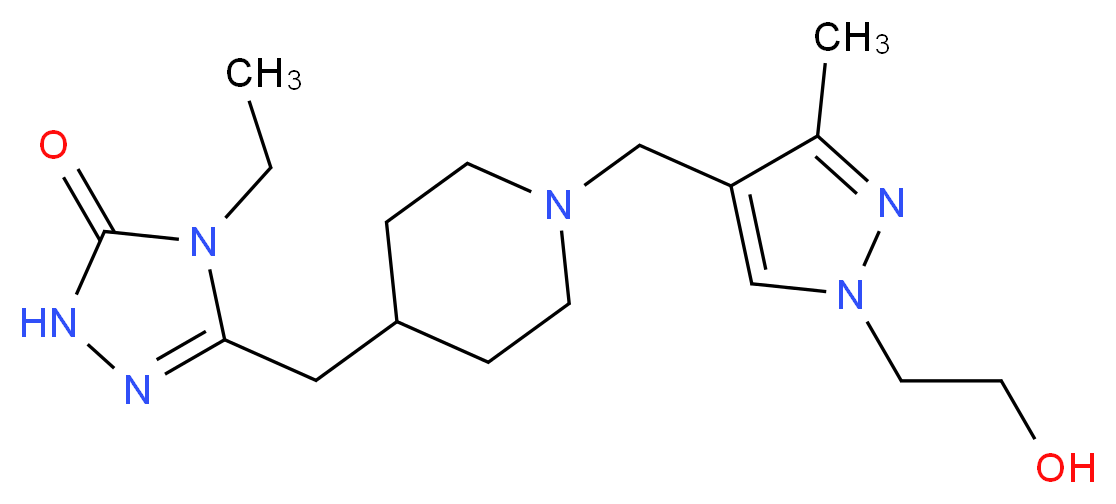 4-ethyl-5-[(1-{[1-(2-hydroxyethyl)-3-methyl-1H-pyrazol-4-yl]methyl}-4-piperidinyl)methyl]-2,4-dihydro-3H-1,2,4-triazol-3-one_Molecular_structure_CAS_)