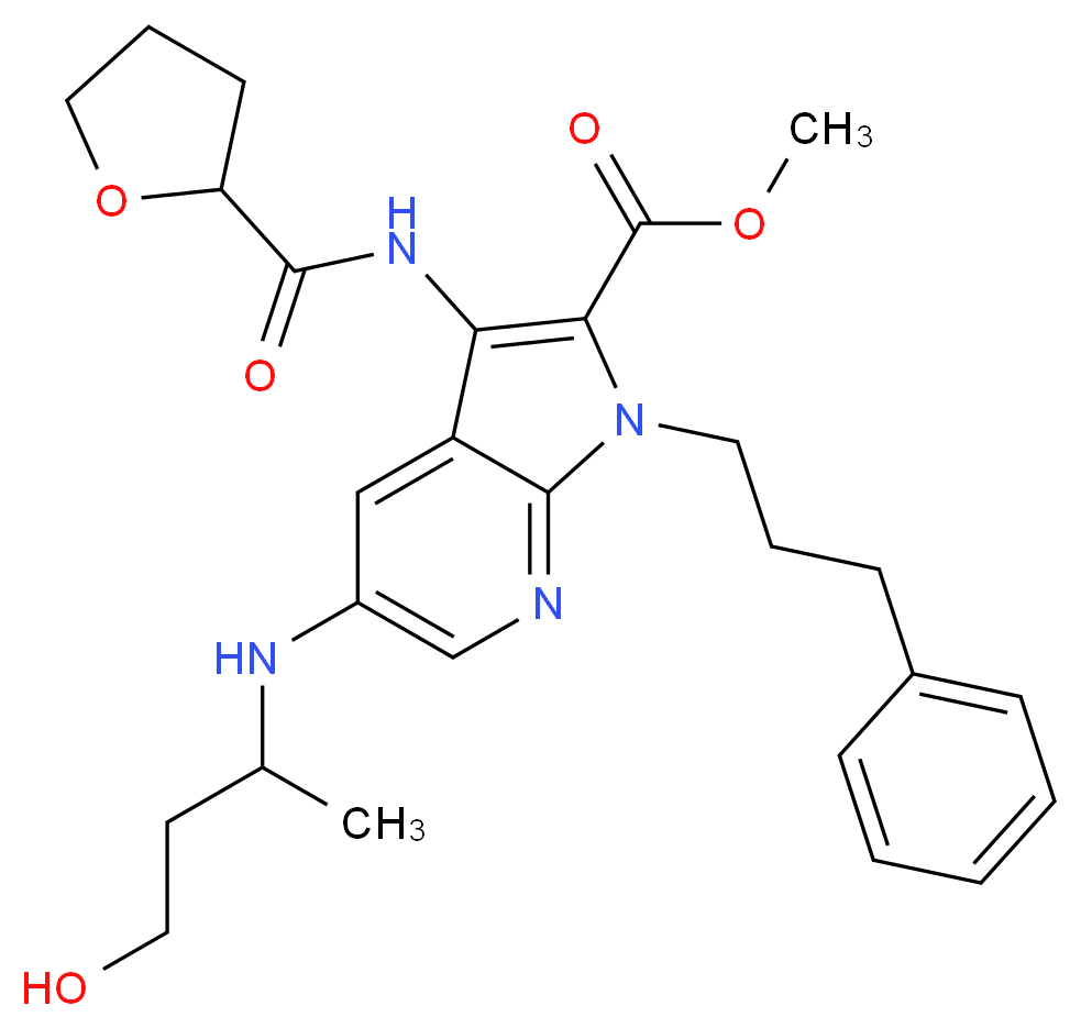 methyl 5-[(3-hydroxy-1-methylpropyl)amino]-1-(3-phenylpropyl)-3-[(tetrahydro-2-furanylcarbonyl)amino]-1H-pyrrolo[2,3-b]pyridine-2-carboxylate_Molecular_structure_CAS_)