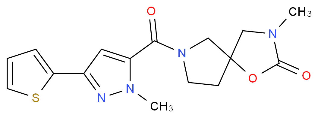 3-methyl-7-{[1-methyl-3-(2-thienyl)-1H-pyrazol-5-yl]carbonyl}-1-oxa-3,7-diazaspiro[4.4]nonan-2-one_Molecular_structure_CAS_)