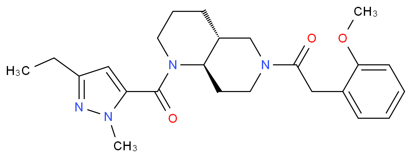 (4aR*,8aR*)-1-[(3-ethyl-1-methyl-1H-pyrazol-5-yl)carbonyl]-6-[(2-methoxyphenyl)acetyl]decahydro-1,6-naphthyridine_Molecular_structure_CAS_)