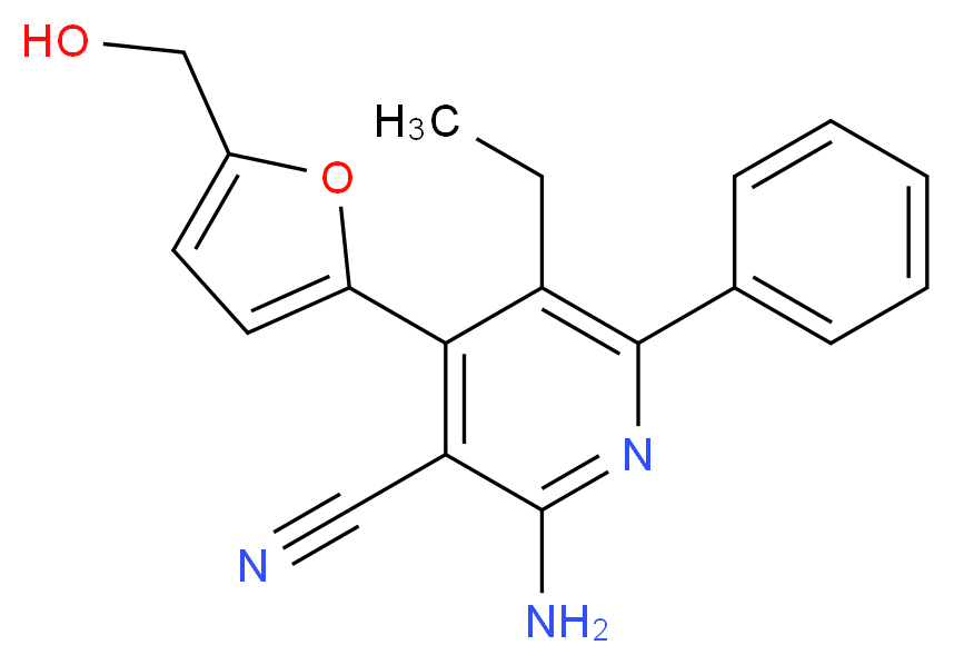 2-amino-5-ethyl-4-[5-(hydroxymethyl)-2-furyl]-6-phenylnicotinonitrile_Molecular_structure_CAS_)