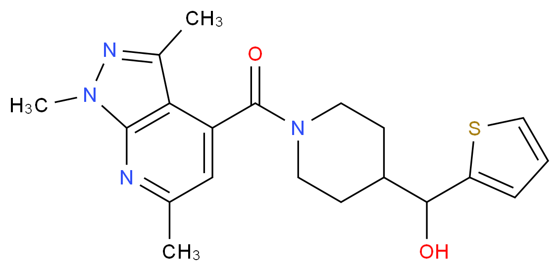2-thienyl{1-[(1,3,6-trimethyl-1H-pyrazolo[3,4-b]pyridin-4-yl)carbonyl]piperidin-4-yl}methanol_Molecular_structure_CAS_)