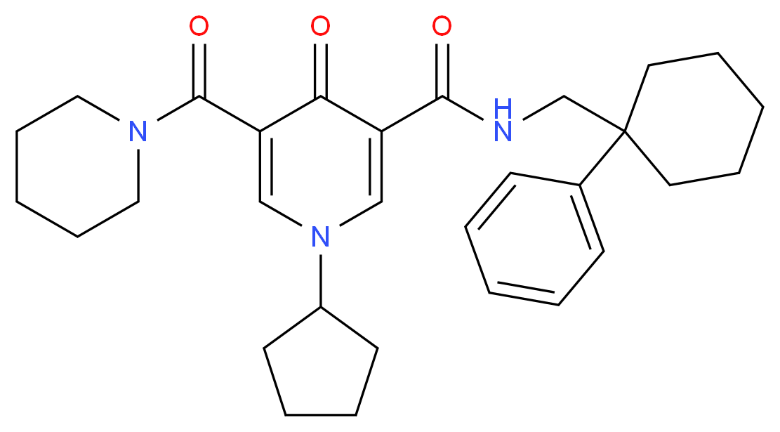 1-cyclopentyl-4-oxo-N-[(1-phenylcyclohexyl)methyl]-5-(1-piperidinylcarbonyl)-1,4-dihydro-3-pyridinecarboxamide_Molecular_structure_CAS_)