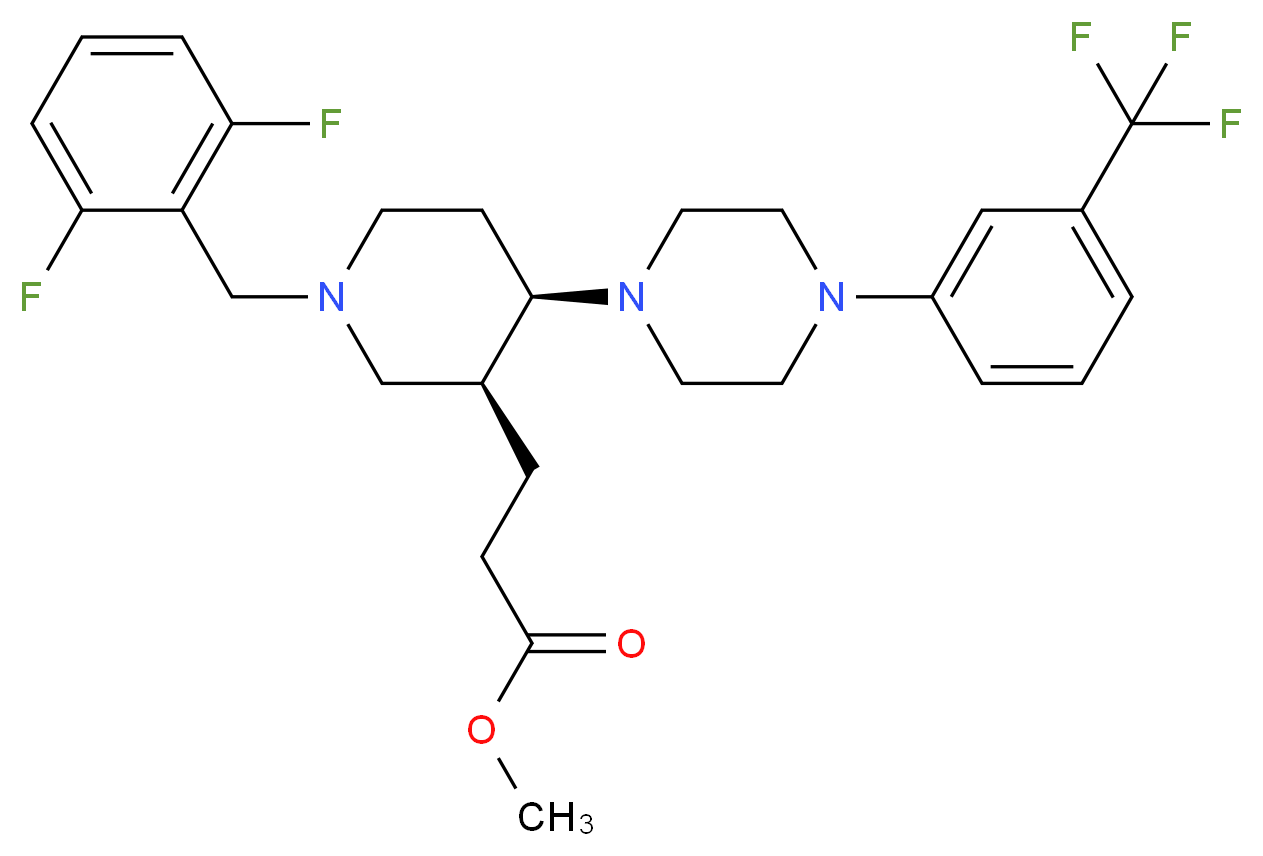methyl 3-((3S*,4R*)-1-(2,6-difluorobenzyl)-4-{4-[3-(trifluoromethyl)phenyl]-1-piperazinyl}-3-piperidinyl)propanoate_Molecular_structure_CAS_)