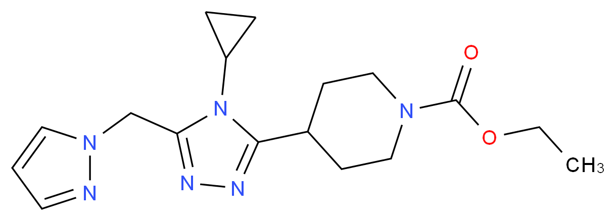 ethyl 4-[4-cyclopropyl-5-(1H-pyrazol-1-ylmethyl)-4H-1,2,4-triazol-3-yl]piperidine-1-carboxylate_Molecular_structure_CAS_)