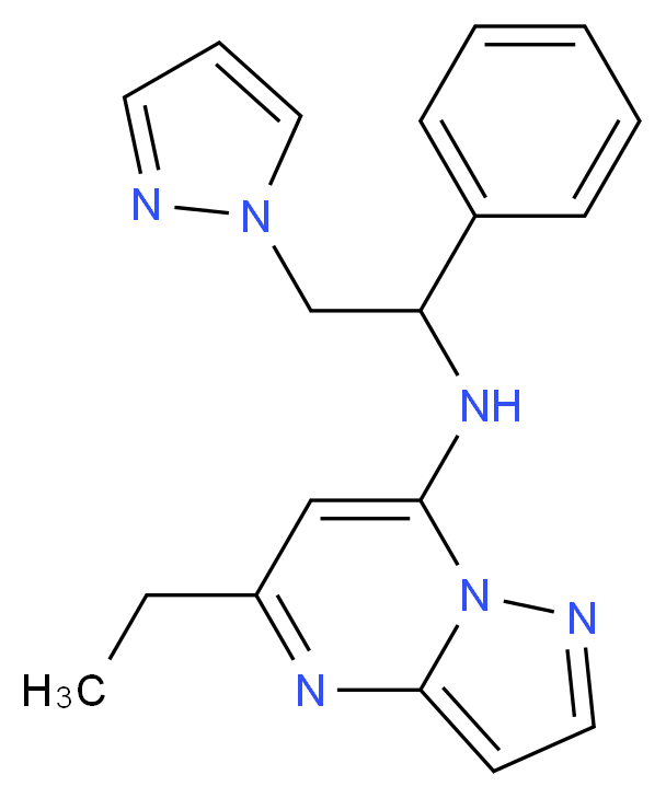 5-ethyl-N-[1-phenyl-2-(1H-pyrazol-1-yl)ethyl]pyrazolo[1,5-a]pyrimidin-7-amine_Molecular_structure_CAS_)