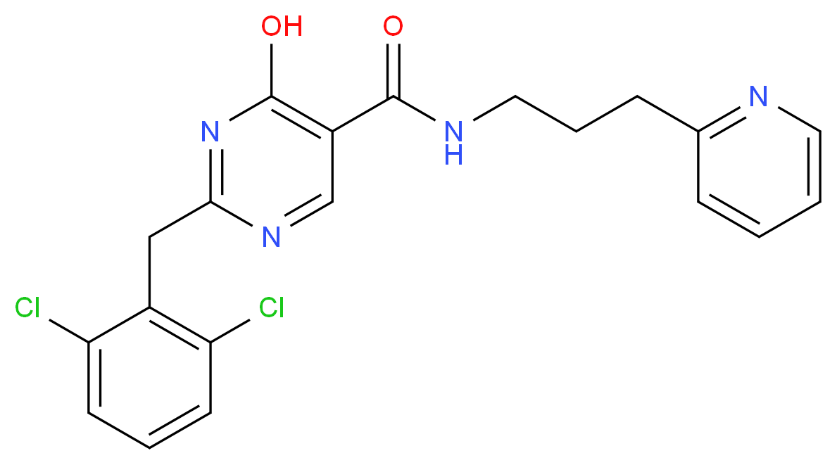 2-(2,6-dichlorobenzyl)-4-hydroxy-N-(3-pyridin-2-ylpropyl)pyrimidine-5-carboxamide_Molecular_structure_CAS_)