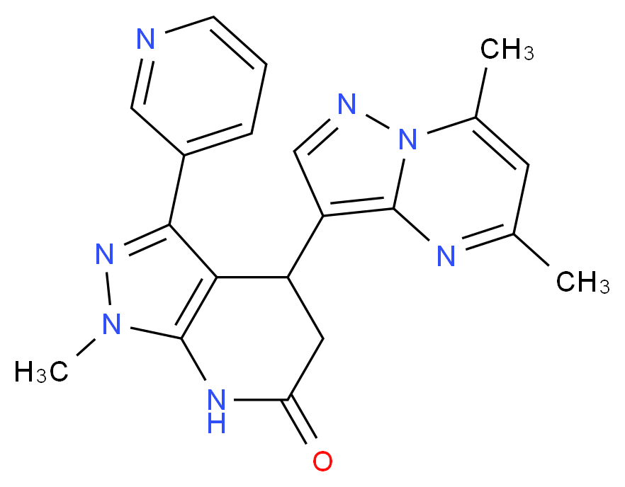 4-(5,7-dimethylpyrazolo[1,5-a]pyrimidin-3-yl)-1-methyl-3-pyridin-3-yl-1,4,5,7-tetrahydro-6H-pyrazolo[3,4-b]pyridin-6-one_Molecular_structure_CAS_)