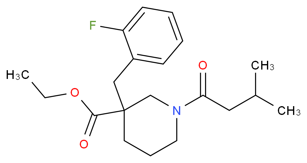 ethyl 3-(2-fluorobenzyl)-1-(3-methylbutanoyl)-3-piperidinecarboxylate_Molecular_structure_CAS_)