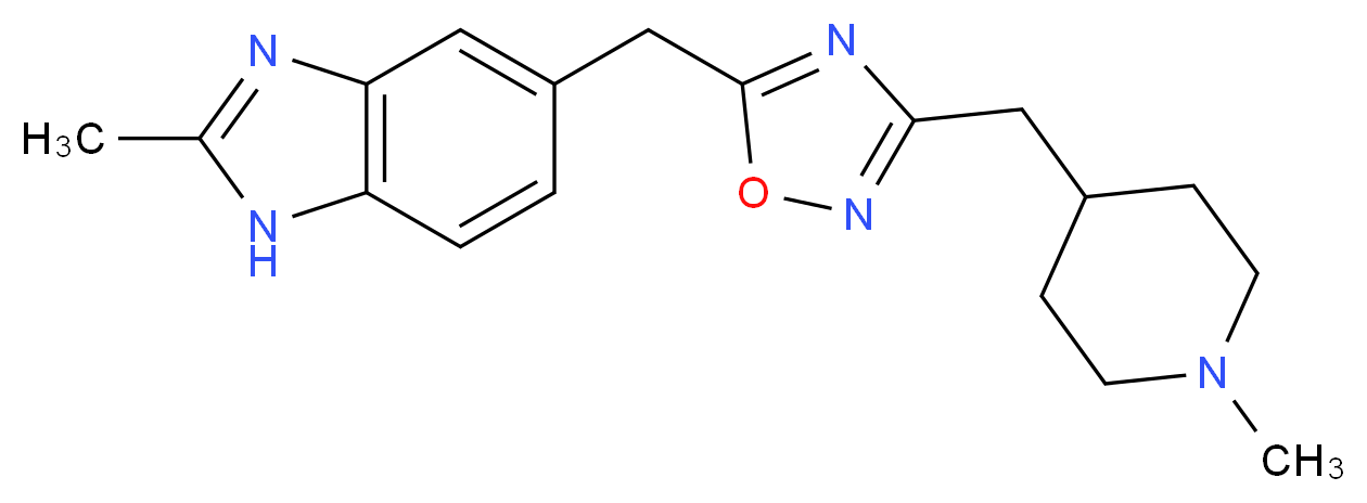 2-methyl-5-({3-[(1-methylpiperidin-4-yl)methyl]-1,2,4-oxadiazol-5-yl}methyl)-1H-benzimidazole_Molecular_structure_CAS_)