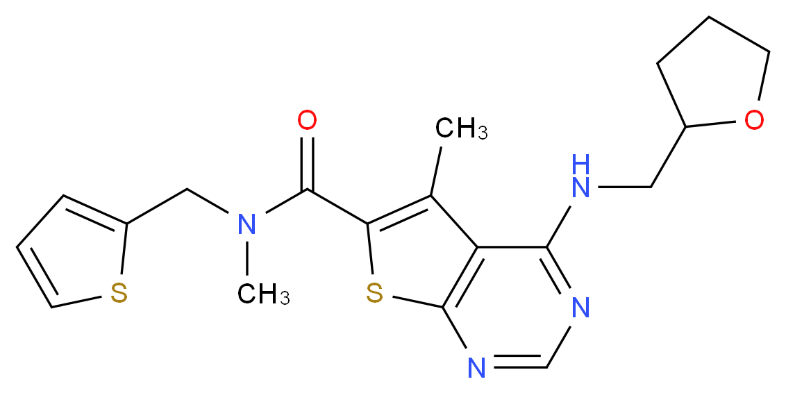 N,5-dimethyl-4-[(tetrahydro-2-furanylmethyl)amino]-N-(2-thienylmethyl)thieno[2,3-d]pyrimidine-6-carboxamide_Molecular_structure_CAS_)