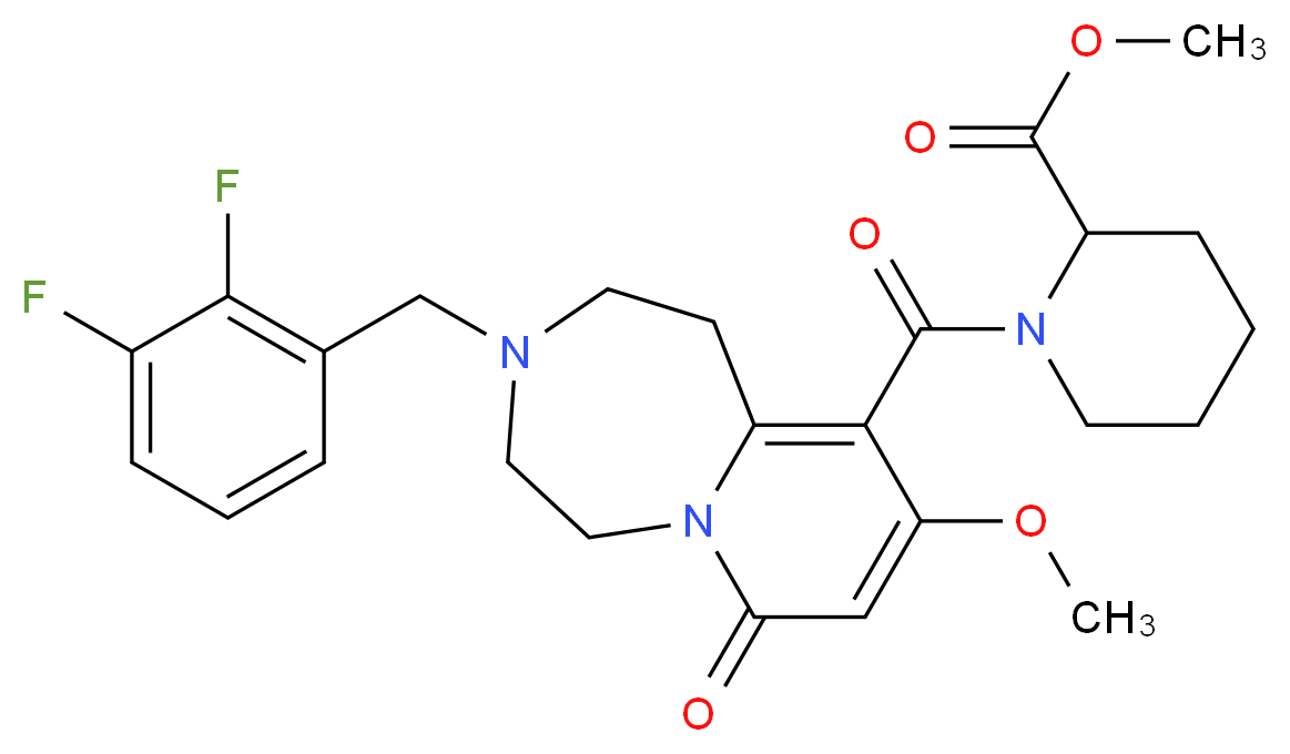 methyl 1-{[3-(2,3-difluorobenzyl)-9-methoxy-7-oxo-1,2,3,4,5,7-hexahydropyrido[1,2-d][1,4]diazepin-10-yl]carbonyl}-2-piperidinecarboxylate_Molecular_structure_CAS_)