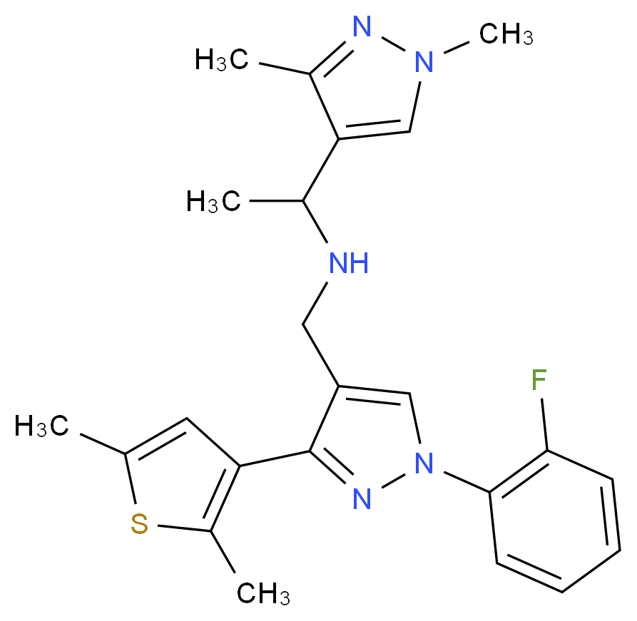 1-(1,3-dimethyl-1H-pyrazol-4-yl)-N-{[3-(2,5-dimethyl-3-thienyl)-1-(2-fluorophenyl)-1H-pyrazol-4-yl]methyl}ethanamine_Molecular_structure_CAS_)
