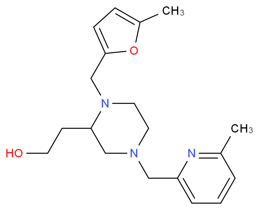 2-{1-[(5-methyl-2-furyl)methyl]-4-[(6-methyl-2-pyridinyl)methyl]-2-piperazinyl}ethanol_Molecular_structure_CAS_)