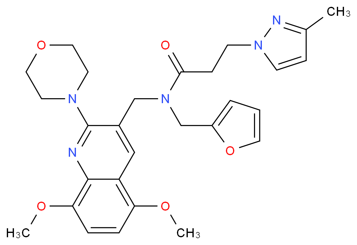 N-{[5,8-dimethoxy-2-(4-morpholinyl)-3-quinolinyl]methyl}-N-(2-furylmethyl)-3-(3-methyl-1H-pyrazol-1-yl)propanamide_Molecular_structure_CAS_)