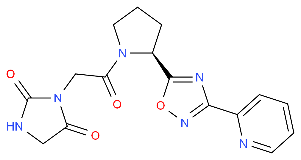 3-(2-oxo-2-{(2S)-2-[3-(2-pyridinyl)-1,2,4-oxadiazol-5-yl]-1-pyrrolidinyl}ethyl)-2,4-imidazolidinedione_Molecular_structure_CAS_)