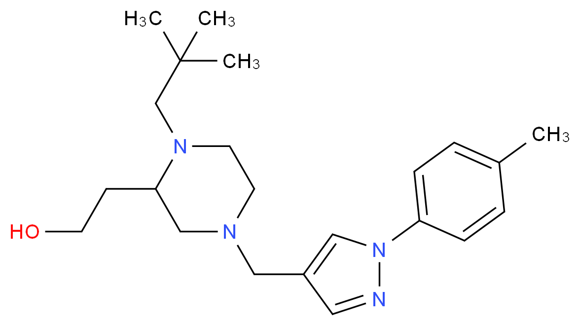 2-(1-(2,2-dimethylpropyl)-4-{[1-(4-methylphenyl)-1H-pyrazol-4-yl]methyl}-2-piperazinyl)ethanol_Molecular_structure_CAS_)