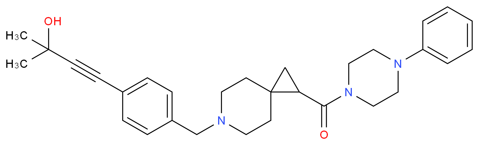 2-methyl-4-[4-({1-[(4-phenyl-1-piperazinyl)carbonyl]-6-azaspiro[2.5]oct-6-yl}methyl)phenyl]-3-butyn-2-ol_Molecular_structure_CAS_)