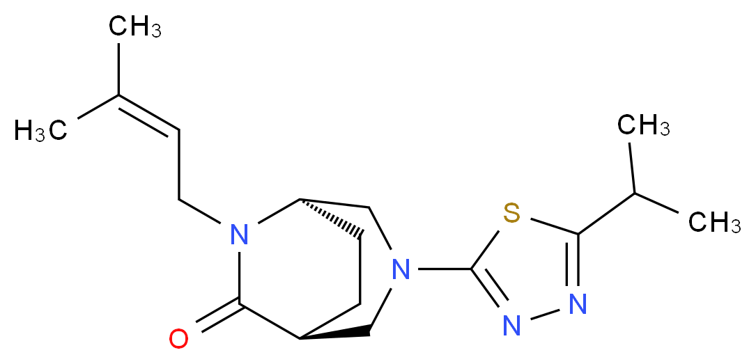 (1S*,5R*)-3-(5-isopropyl-1,3,4-thiadiazol-2-yl)-6-(3-methyl-2-buten-1-yl)-3,6-diazabicyclo[3.2.2]nonan-7-one_Molecular_structure_CAS_)