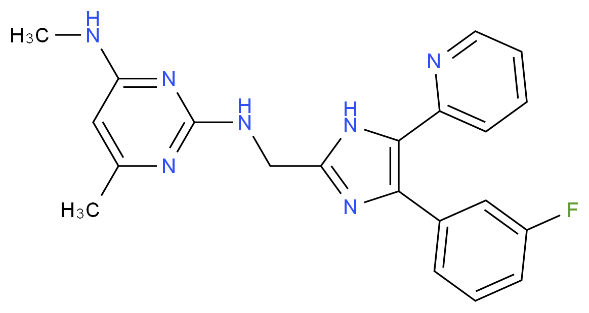 N~2~-{[4-(3-fluorophenyl)-5-pyridin-2-yl-1H-imidazol-2-yl]methyl}-N~4~,6-dimethylpyrimidine-2,4-diamine_Molecular_structure_CAS_)