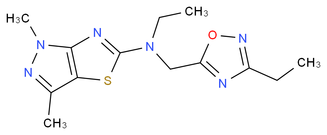 N-ethyl-N-[(3-ethyl-1,2,4-oxadiazol-5-yl)methyl]-1,3-dimethyl-1H-pyrazolo[3,4-d][1,3]thiazol-5-amine_Molecular_structure_CAS_)