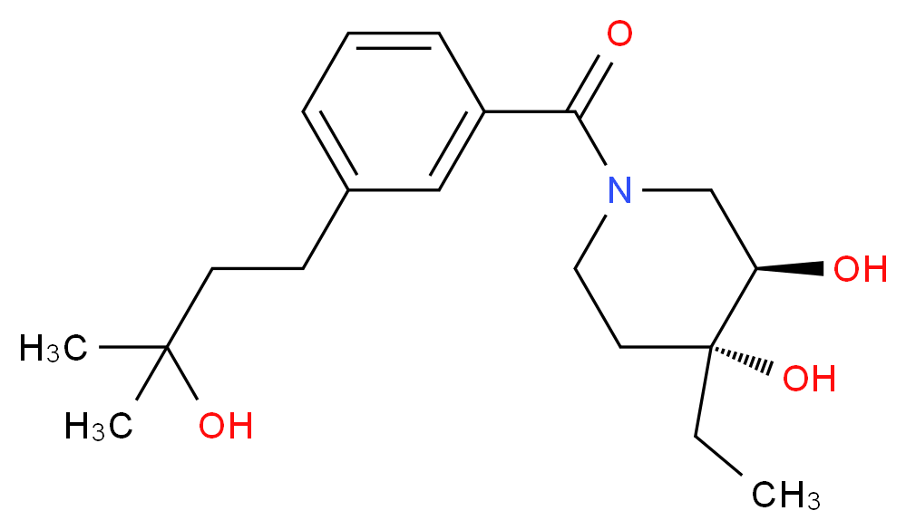 (3R*,4R*)-4-ethyl-1-[3-(3-hydroxy-3-methylbutyl)benzoyl]piperidine-3,4-diol_Molecular_structure_CAS_)