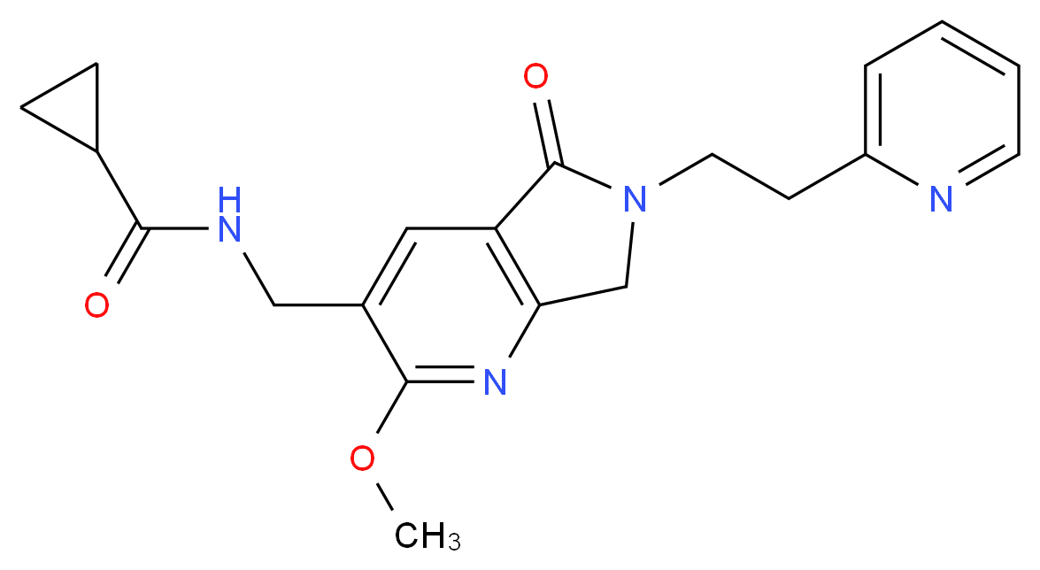 N-{[2-methoxy-5-oxo-6-(2-pyridin-2-ylethyl)-6,7-dihydro-5H-pyrrolo[3,4-b]pyridin-3-yl]methyl}cyclopropanecarboxamide_Molecular_structure_CAS_)