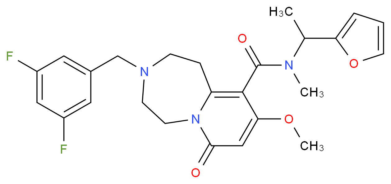 3-(3,5-difluorobenzyl)-N-[1-(2-furyl)ethyl]-9-methoxy-N-methyl-7-oxo-1,2,3,4,5,7-hexahydropyrido[1,2-d][1,4]diazepine-10-carboxamide_Molecular_structure_CAS_)