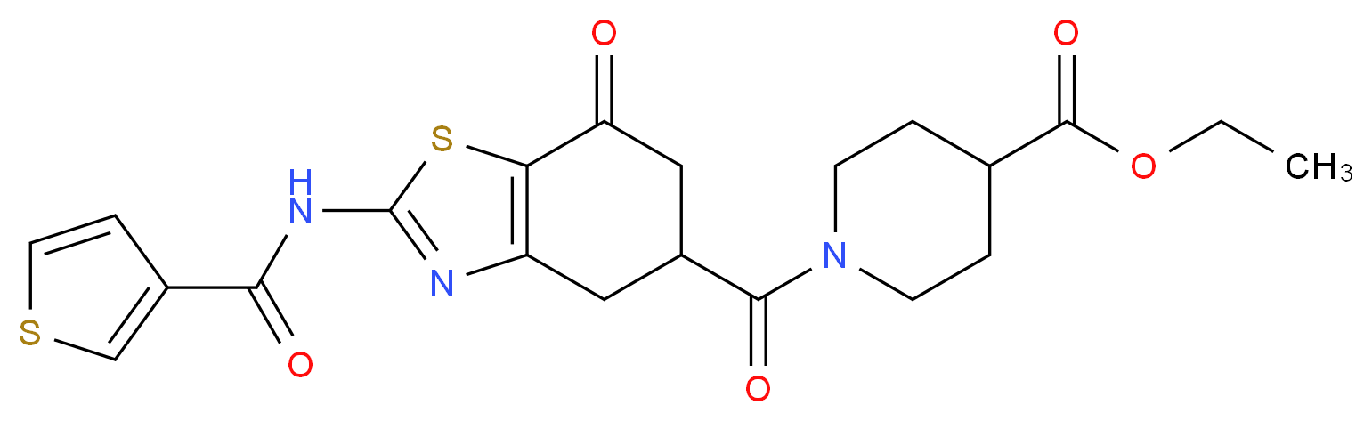 ethyl 1-({7-oxo-2-[(3-thienylcarbonyl)amino]-4,5,6,7-tetrahydro-1,3-benzothiazol-5-yl}carbonyl)-4-piperidinecarboxylate_Molecular_structure_CAS_)