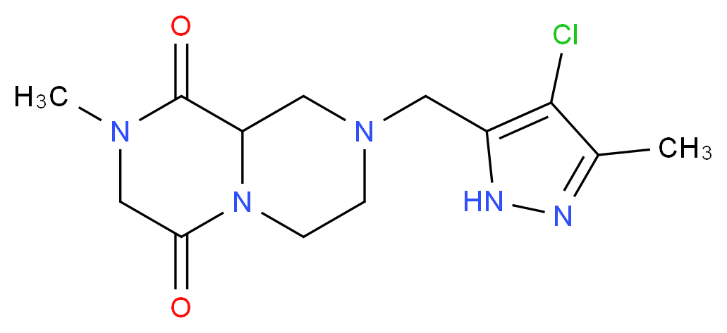 8-[(4-chloro-3-methyl-1H-pyrazol-5-yl)methyl]-2-methyltetrahydro-2H-pyrazino[1,2-a]pyrazine-1,4(3H,6H)-dione_Molecular_structure_CAS_)