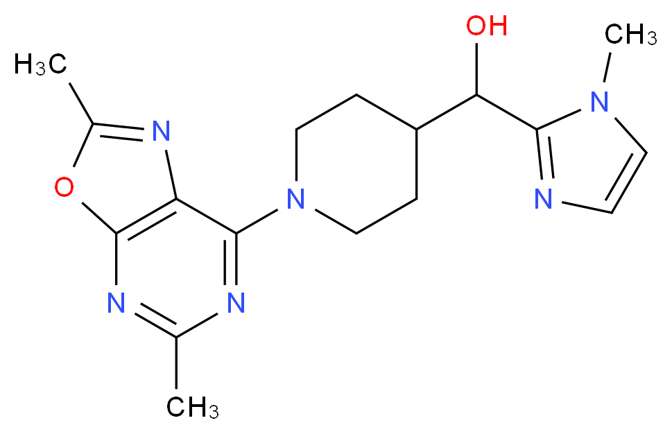 [1-(2,5-dimethyl[1,3]oxazolo[5,4-d]pyrimidin-7-yl)piperidin-4-yl](1-methyl-1H-imidazol-2-yl)methanol_Molecular_structure_CAS_)