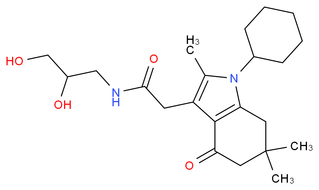 2-(1-cyclohexyl-2,6,6-trimethyl-4-oxo-4,5,6,7-tetrahydro-1H-indol-3-yl)-N-(2,3-dihydroxypropyl)acetamide_Molecular_structure_CAS_)