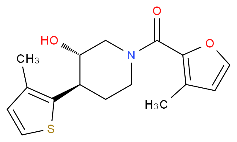 (3S*,4R*)-1-(3-methyl-2-furoyl)-4-(3-methyl-2-thienyl)piperidin-3-ol_Molecular_structure_CAS_)
