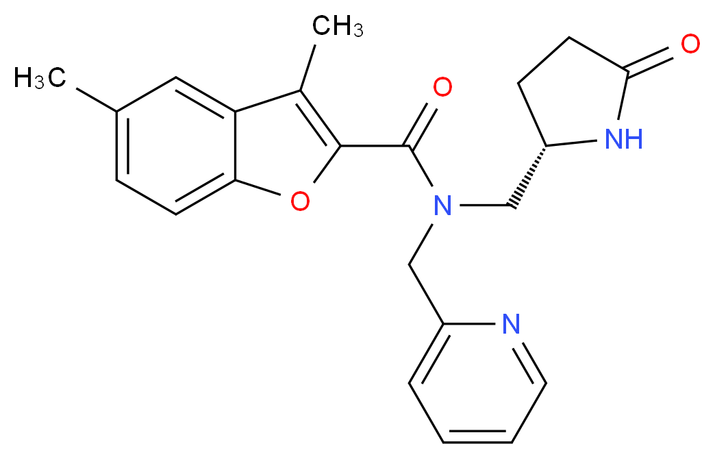 3,5-dimethyl-N-{[(2S)-5-oxo-2-pyrrolidinyl]methyl}-N-(2-pyridinylmethyl)-1-benzofuran-2-carboxamide_Molecular_structure_CAS_)