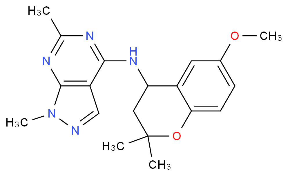 N-(6-methoxy-2,2-dimethyl-3,4-dihydro-2H-chromen-4-yl)-1,6-dimethyl-1H-pyrazolo[3,4-d]pyrimidin-4-amine_Molecular_structure_CAS_)