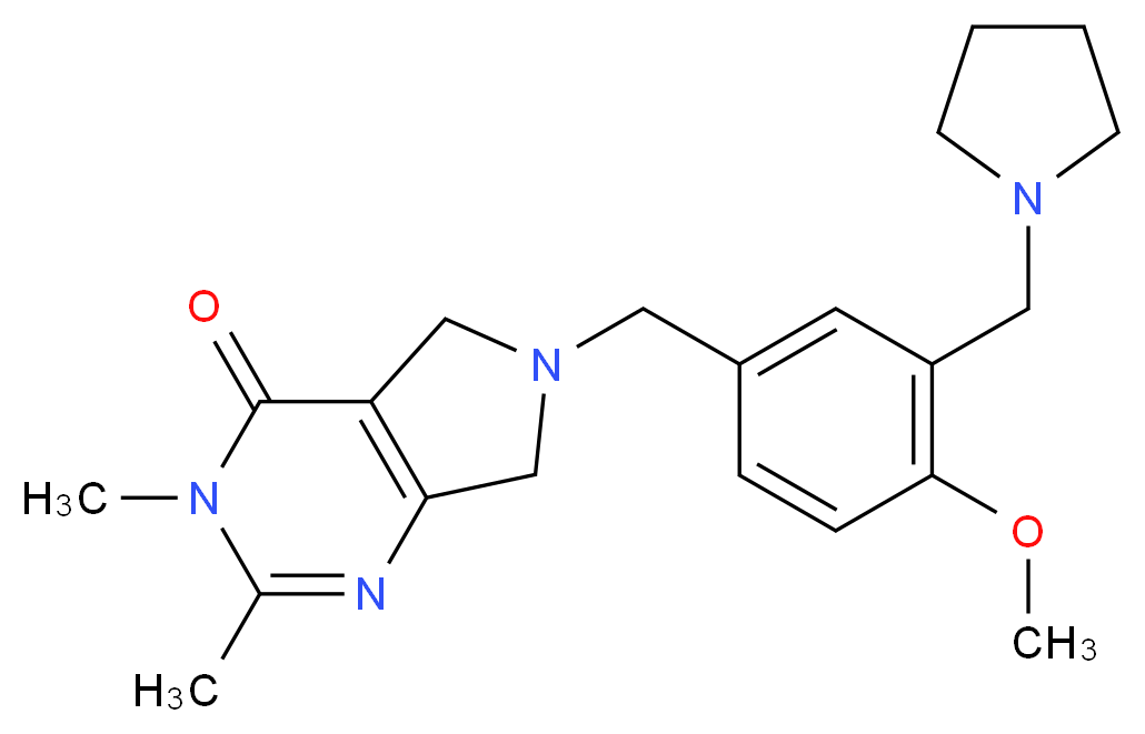 6-[4-methoxy-3-(pyrrolidin-1-ylmethyl)benzyl]-2,3-dimethyl-3,5,6,7-tetrahydro-4H-pyrrolo[3,4-d]pyrimidin-4-one_Molecular_structure_CAS_)
