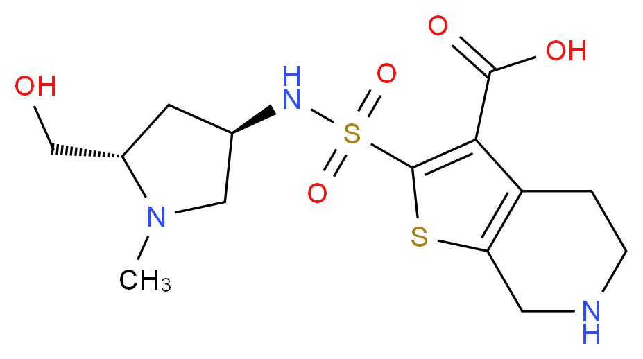 2-({[(3R,5S)-5-(hydroxymethyl)-1-methylpyrrolidin-3-yl]amino}sulfonyl)-4,5,6,7-tetrahydrothieno[2,3-c]pyridine-3-carboxylic acid_Molecular_structure_CAS_)